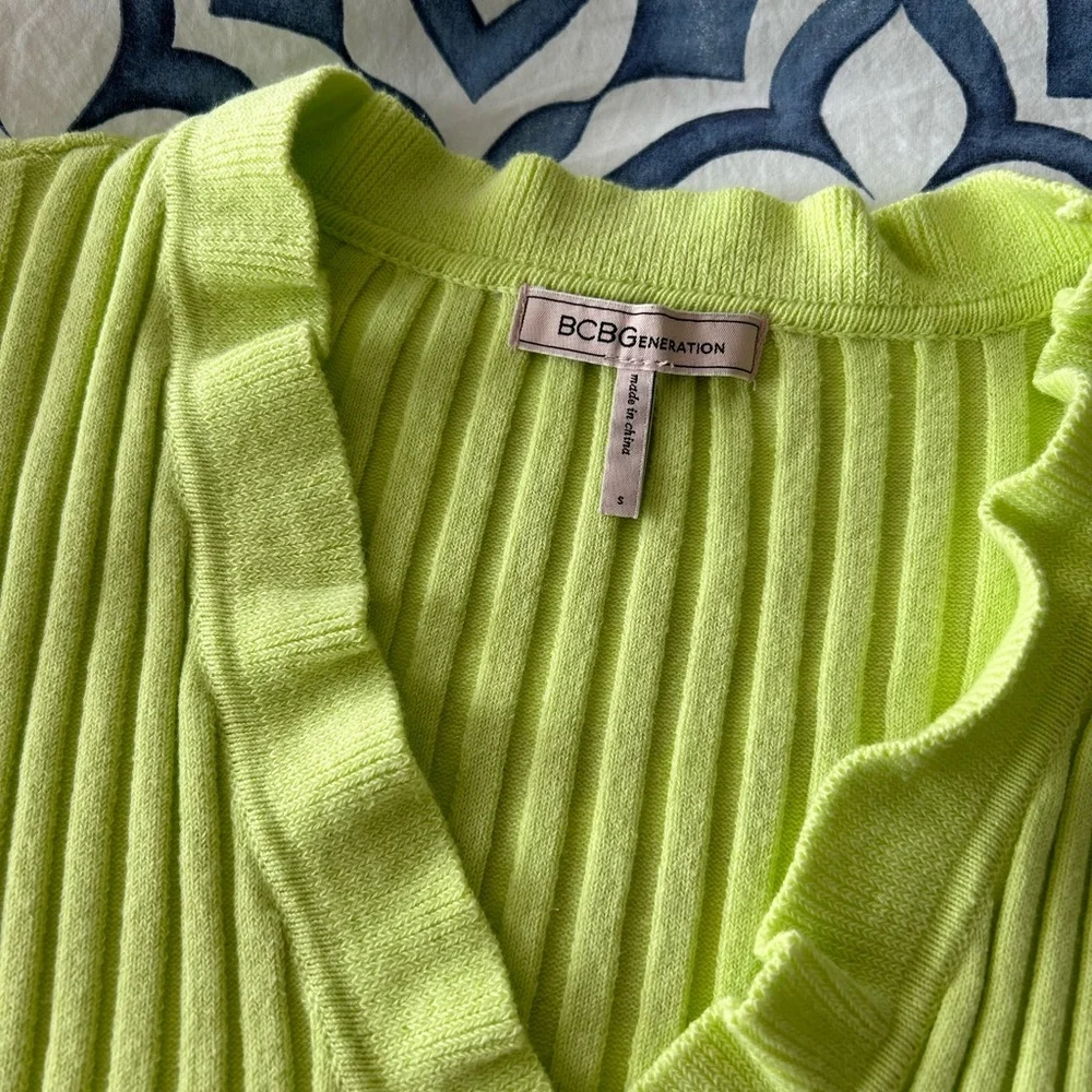 BCBGeneration Neon Rib-Knit Ruffle Top - Picture 5 of 6